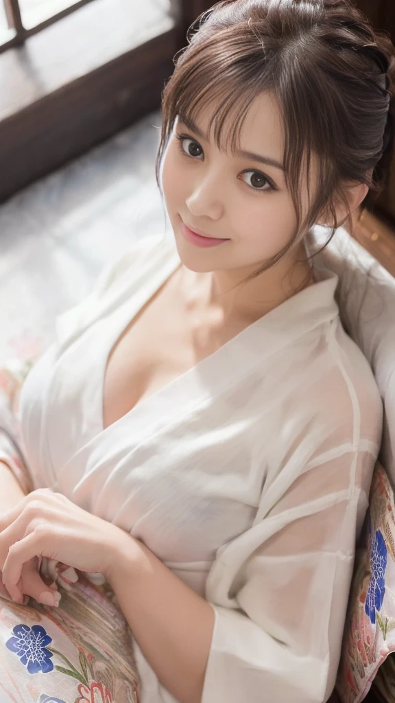 (Crawl on all fours on a futon in a Japanese-style room:1.7)(50 years old),(fair skin:1.7),(Oversized white costume 3 sizes larger than women's:1.7)、(The neck is open and the wet pure white kimono is visible.:1.7)、(Small breasts that are 3 sizes larger than the wet pure white woman's oversized white clothes can be seen through the gap where the chest hangs down and floats:1.3)、(sexy white outfit:1.3)、(Oversized white costume 3 sizes larger than women'sと貧乳その間空間:1.3)、(Tiny breasts with flickering cleavage:1.3)、(very small breasts:1.7)、(very small breasts見せ: 1.3)(smile full of happiness:1.3),(((Emphasize small breasts:1.3))),(dynamic angle),(((Dynamic and sexy forward leaning posture:1.7))),(( (wet and shiny skin)))、extremely small breasts、Clothes fluttering in the strong wind、chest slip、one girl、hairpin、necklace、earrings、look up from below、pointed red mouth、cheeks turn red、he sees who is logged in,(shiny silver hair color,Colorful short hair with orange stripes),Tousled hair fluttering in the strong wind,look at the camera,(professional lighting),(8K,pieces fly、highest quality、Ultra high resolution output image、)、written boundary depth、beautiful hands、beautiful fingers、Detailed functions of fingers、Detailed characteristics of hair、detailed facial features、Detailed features of clothing、wet hair、wet body、wet costume、