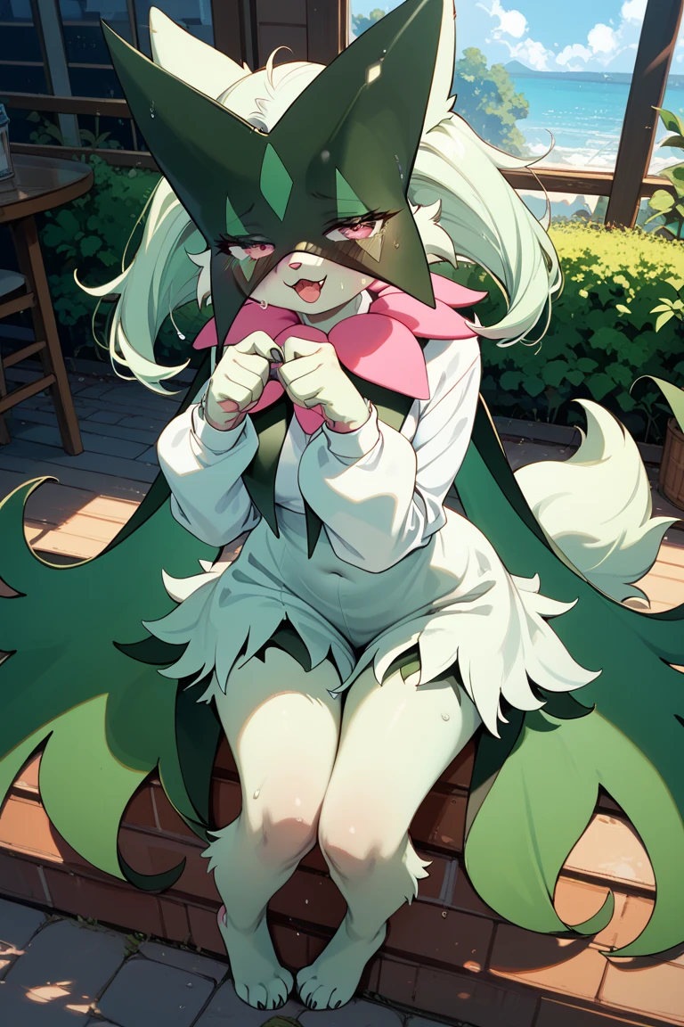 score_9,score_8_up,score_7_up, source_furry, meowscarada from Pokemon, tall slender body, furry body, eyes half open, medium breasts, :3, mouth open, lying on the ground, vulnerable pose, lying on tall grass, grassy field