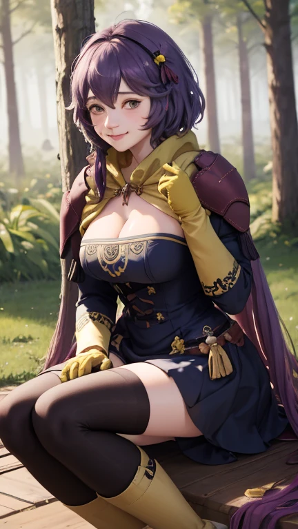 masterpiece, best quality, <lora:feloki-nvwls-v1-000008:0.9> sprLoki, purple eyes, fake rabbit ears, purple hat, choker, leotard, black gloves, purple skirt, huge breasts, thigh boots, contrapposto, garden, cherry blossoms, night, looking at viewer