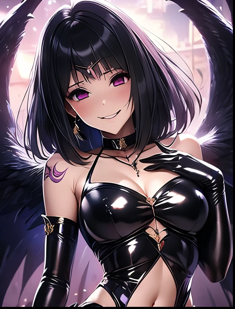 ((masterpiece,High resolution,Highest quality))
(2,A dark skinned woman,Very small waist,Super big breasts)(Erection atmosphere,Charm)
(Purple hair short,bangs,Square Blade,Dark Skin,Pink Eyes,poorly eyes)
Adult Toys, choker, sexual features,( having sex with a dark skinned man.)