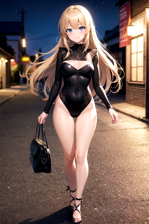 Shot from below、Standing with your legs apart、Standing with feet shoulder-width apart、Cute girl、highest quality、Ultra - High resolution、High resolution、Highly detailed CG、8k unit wallpaper、18-year-old、Careful and gentle eyes,Delicate and beautiful smile、Platinum Blonde Hair、Asymmetrical Hair、((( Dark Skin:1.5)))、(Shiny body,:1.5)、rabbit ears、(((loose socks、big breasts))) 、(Orange motocross jacket with green details, Biker clothes. Detailed design)Double Peace