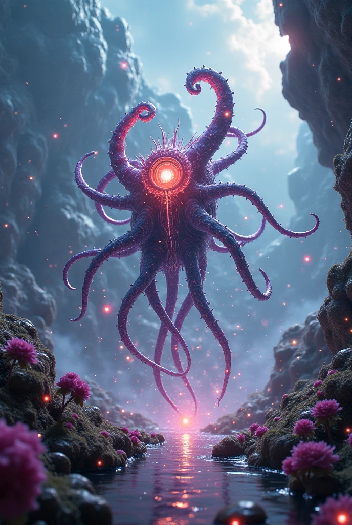 psychedelic hallucination, masterpiece, 8K, cosmic horror, many tentacles reaching out, tiny earth on center