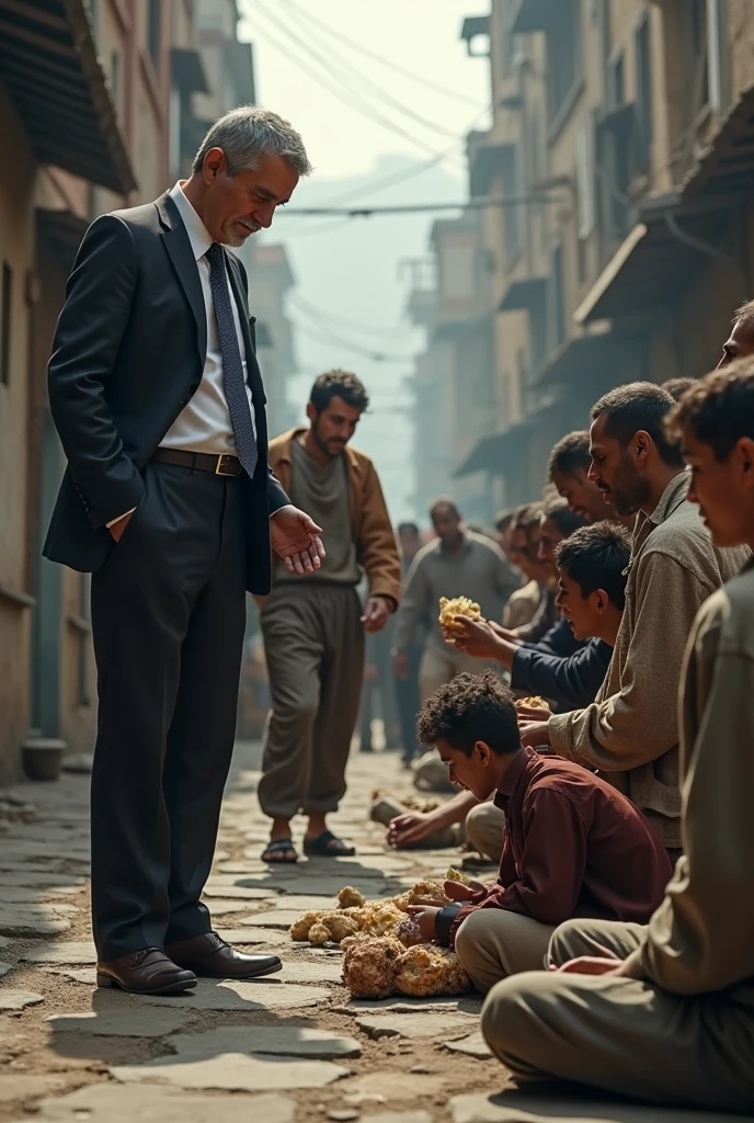 A man waste food and poor people see it