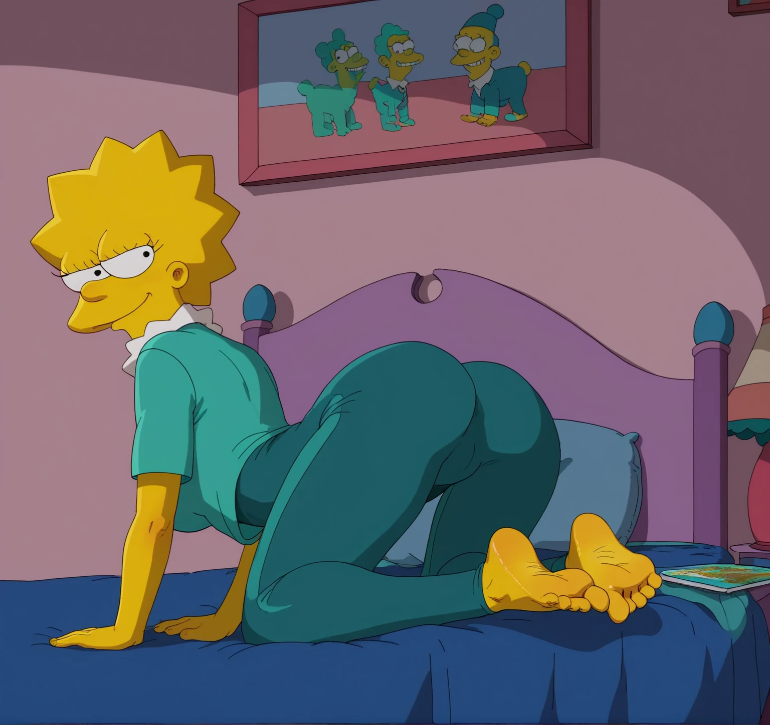 Lisa Simpson sexy body with her legs open with her anus penetrated and her big ass gap wide open and dripping with sperm 