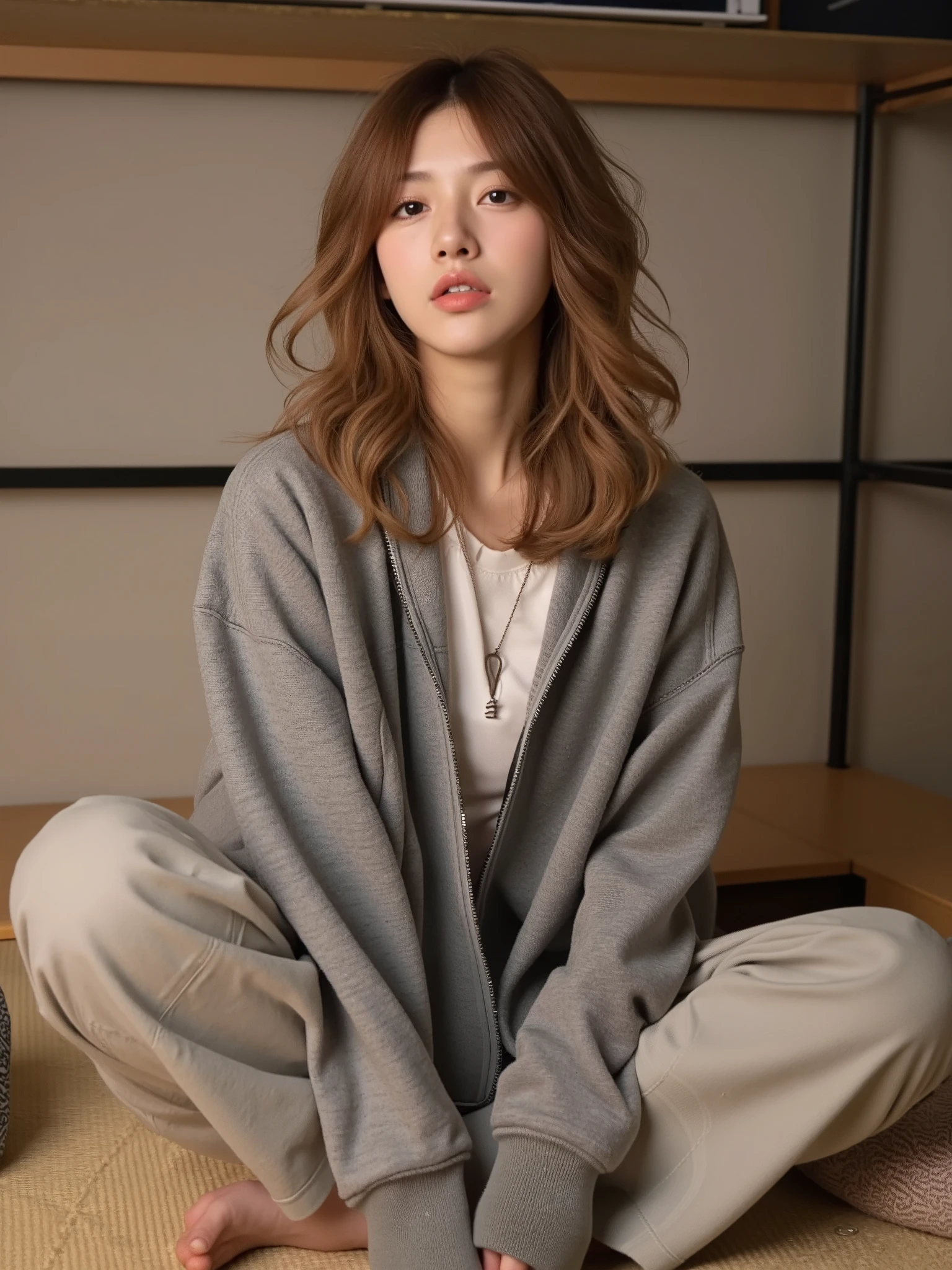Girls who like rakugo storytellers、Age、Mid 20s、Slim body type、About 160 cm tall 、hairstyle has a lively feel and is semi-long and slightly curly、Hair color is light brown、Feeling lively、Clothes are casual but not too rough