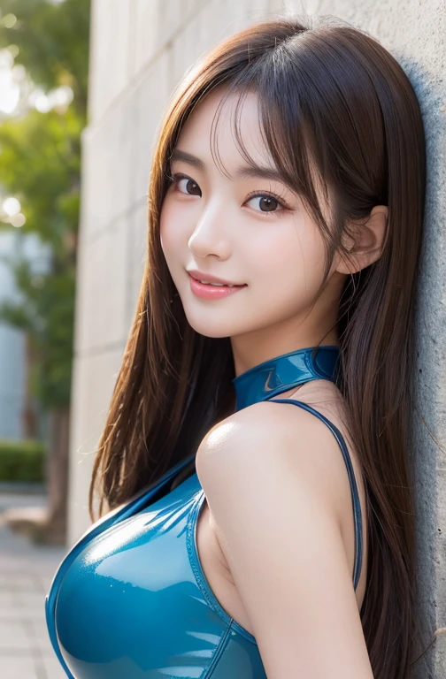 ulzzang -6500-v1.1, (Raw photo:1.2), (Photorealsitic), (See-through:1.3), (Real:1.4), ((FULL BODYSHOT:1.6))、１Girl in glasses、22year old、game_nffsw,  Round glasses(eye detailed),  (Very affectionate smile:1.2)、(royal blue high neck long slit dress:1.3),  (Ultra-realistic pantyhose:1.2),   (high-heels:1.2), Turn around at the party venue、huge filesize, hight resolution, ighly detailed, top-quality, [​masterpiece:1.6], illustratio, ighly detailed, nffsw, finely detail, top-quality, 8k wallpaper, Cinematographic lighting, cute droopy eyes beautiful big eyes、Pieckfinger, ((masutepiece)), Best Quality, 1girl in, eye shadow, realistic skin textures、shinny skin、Exposed thighs!!! , make - up、