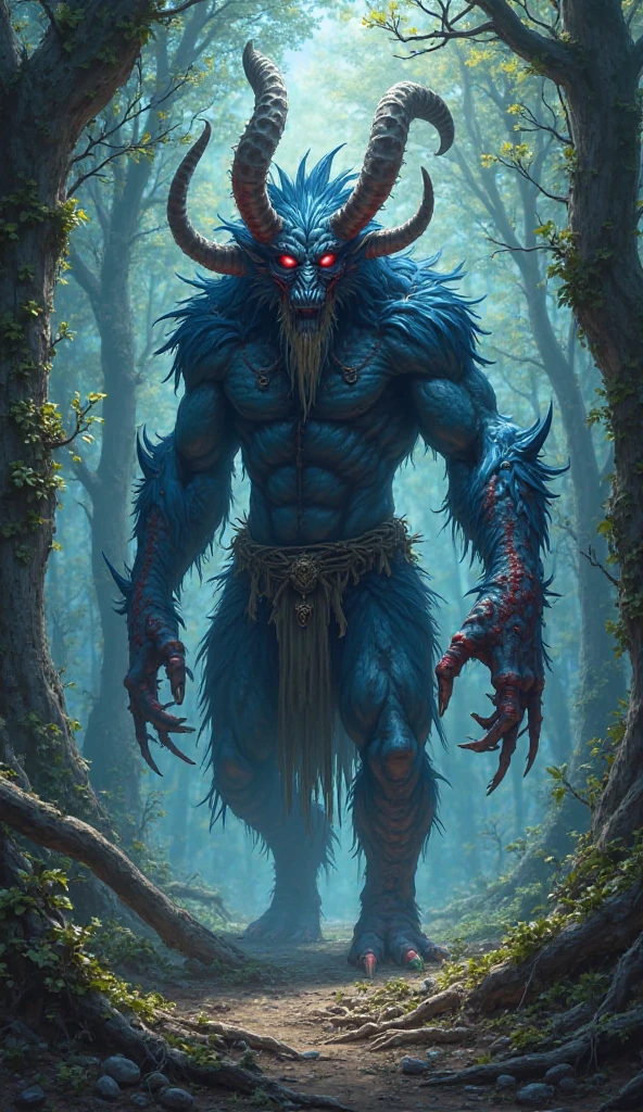 Concept art: A big monster walking through the forest, Ultra-realistic fantasy monsters, Terrifying creatures, Fantasy creatures, Weta workshop concept art, an Ancient Creatures, Weta studio, Demonic creatures, Demonic creatures, Weta, Ancient Creatures, Mythical creatures, Weta digital, realistic creature concept, Very detailed animal monster, Weta studios, realistic fantasy render . Digital Art, Descriptive, Picturesque, Matte Paint, Very detailed