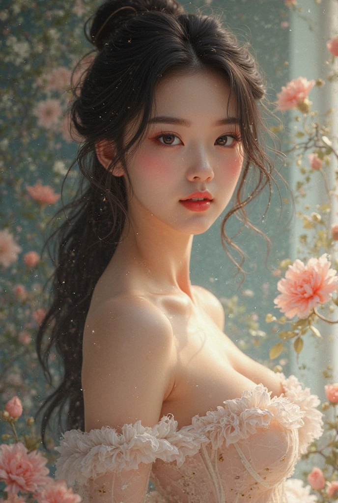 ((((8k))),((Extremely detailed CG)) ,(wallpaper),16k,((Very sophisticated and beautiful)),(((masterpiece))),(((highest quality))),(((Ultra-high resolution))),Mysterious natural light,(Realistic scenery:1.4),Single-lens reflex camera,break, ((1 girl)),24-year-old Japan beauty,(Sensual look:1.2),(Gradient brown hair,Shiny Hair,Innovative hairstyle:1.2),light makeup,Simple and natural makeup,double eyelid,Beautiful Eyes,Beautiful Eyes,Soft white skin that shines in every detail,Pale skin,Golden Ratio Face,Very well-shaped face,Detailed information,Lips Detail,Glossy, beautiful lips,Glossy lips,break,(8 heads,Perfect figure),(Beautiful clavicle,Beautiful C Cup Breasts),(Strapless nightgown made of flower petals,Visible butt:1.3),(Mr.々Colorful flowers,Fully decorated:1.3),(Long legs,Big firm waist:1.3),break,((Lobelia flower field,Flowers in full bloom,Pasture)),Lying down,Lying down,Photograph the whole body,Shot from above