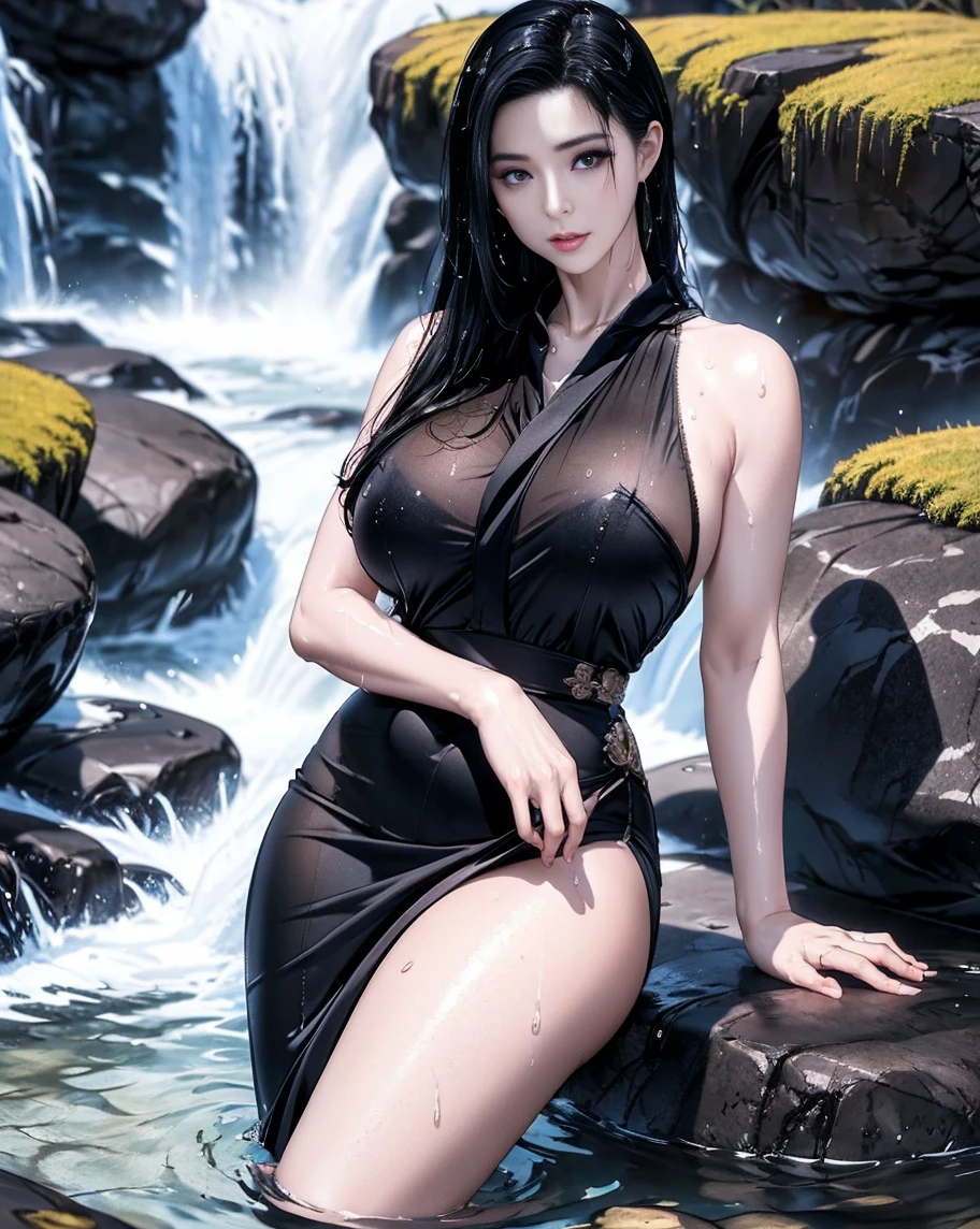 best quality, 8k, highly detailed face and skin texture, high resolution, big tits asian girl in sexy dress on the lake at night, under the moon light, sharp focus