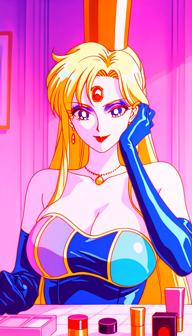 mulher musculosa Sailor Moon com dragon ball exibindo os musculos extremamente definidos malhando