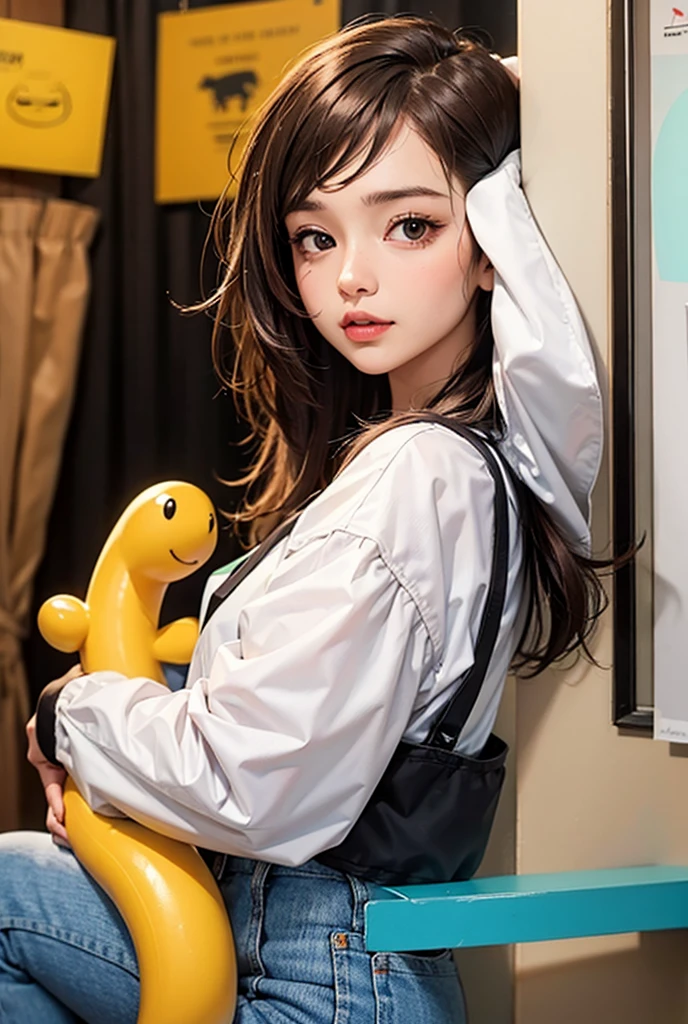 A woman wearing a lemon costume、White tights on hands and feet、Eating lemon、make a sour face、