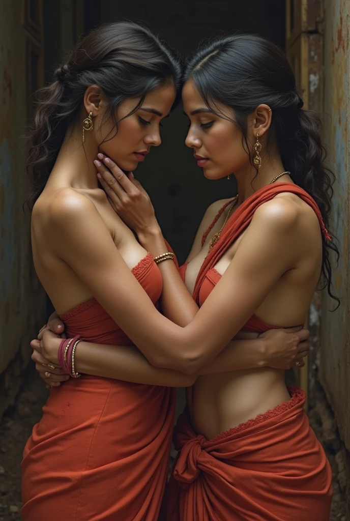 ((best quality)), ((masterpiece)), ((detailed body)), ((detailed hands)), ((highest resolution)), ((two girls)), two twenty year old Indian naked girsl, very beautiful and attractive, very sweaty, their armpits are very hairy, their pussy is thinly hairy, big breasts, long straight hairs, totally naked, completely naked, full body, six pack abs, their hands are raised high, they are not wearing any clothes, on of the girl is pushing her hairy armpits to the other girl, this girl is sniffing the hairy armpits of the other girl, on a balcony, on a very hot day