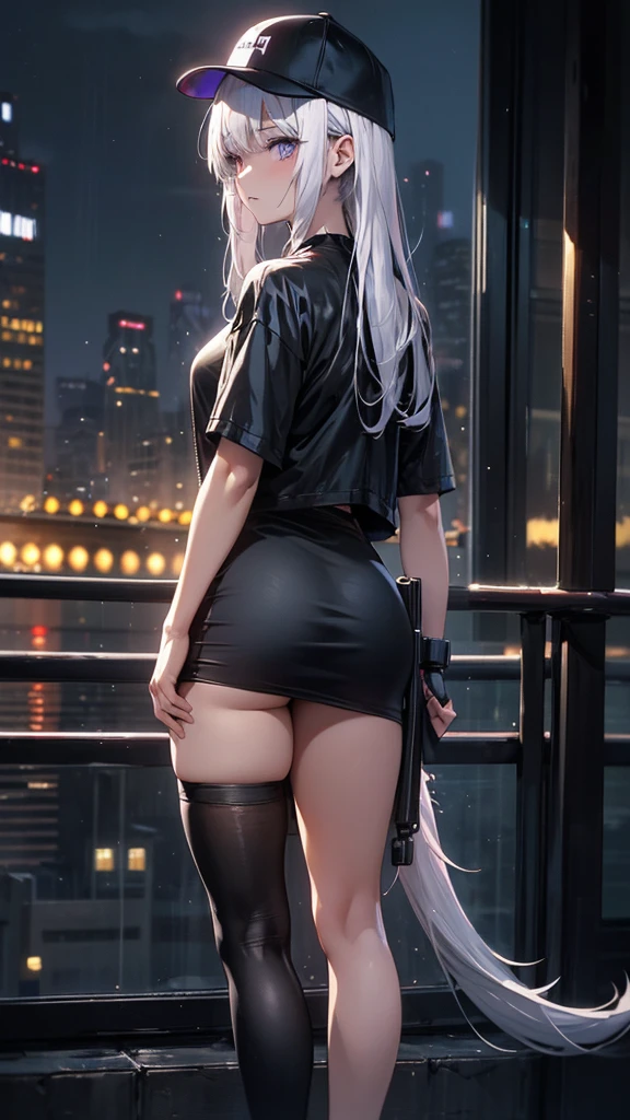 POV: (((huge ass))) Riley Reid in sexy cop suit, slim body, slim thick, curvy silhouette, smiling, 12K HDR, beautiful face, ultra-detailed, masterpiece, ((sexy against the wall pose)), white hair
