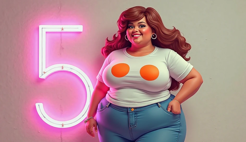 1girl, solo, Adult female, ((milf)), red hair, (long curly hair), (black jeans), blue vest, beautiful face, ((smug expression)), blue eyes, smile, (white long sleeve shirt), subtle blush, ((masterpiece)), ((gigantic lower body)), looking at viewer, (obese thighs):1.30, (obese hips):1.30, (obese butt):1.30, anime, fat tearing through pants, ((low riding pants)), ((ssbbw)), clear focus, ((enormous thights)), pretty eyes, heavy eyeliner, big eyelashes, ((insanely inflated hips)), round belly, ((insanely inflated butt)), back turned to viewer, morbidly obese, (buttcrack), bent over