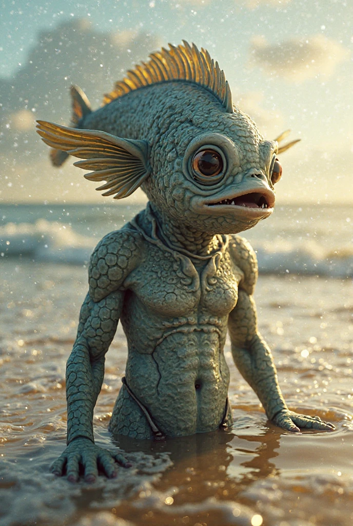 Create the image of a hybrid creature, Half man and the other half waist down clown pigfish,Balistoides conspicillum . 8k ultra realista