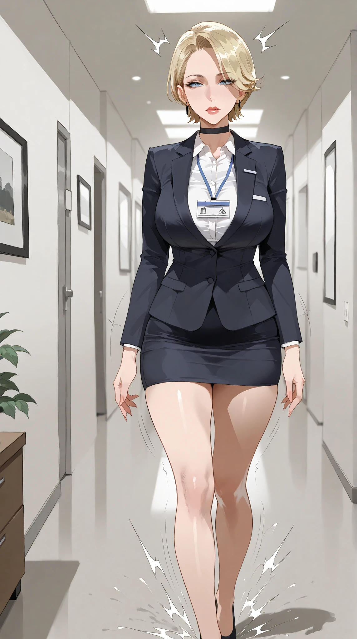 score_9,masterpiece,best quality,perfect features,intricate details,ray tracing,illustration,1girl,solo,suit jacket,thighband pantyhose,id card,high heels,high-waist skirt,ribbed sweater,cowboy shot,looking at viewer,office,indoors,depth of field,seductive smile,looking at viewer,finger to mouth,<lora:naipony:0.8>,