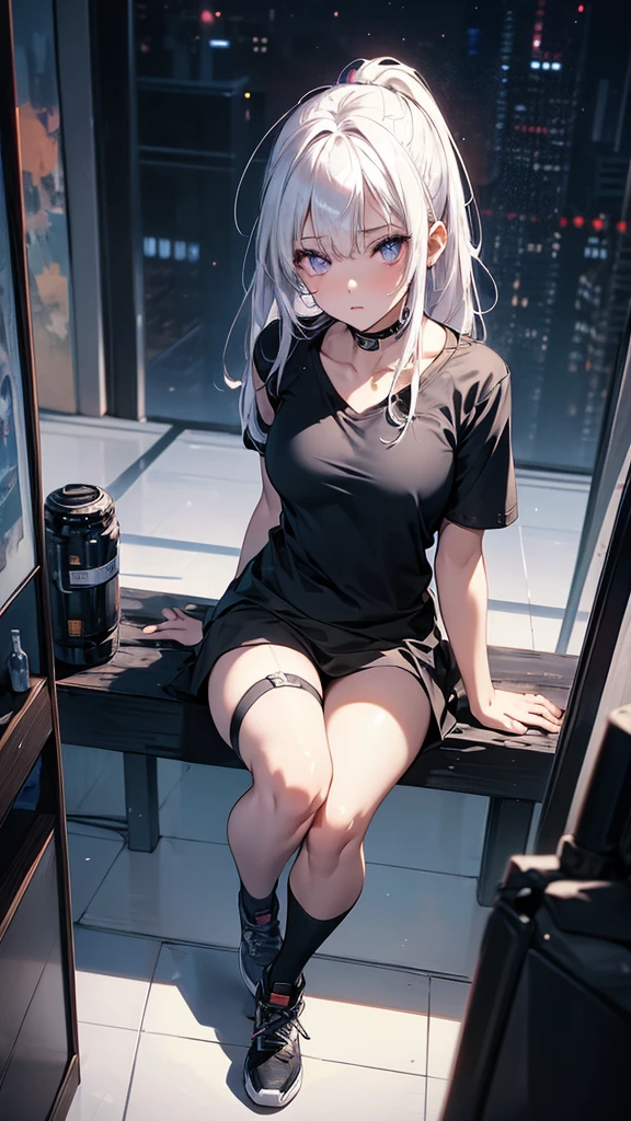 (nsfw:1) short stature best_quality hair streaked pink summer room wear gray hair full body loli small tits little girl future thigh high cute child body shape masterpiece plain clothes anime one person medium hair skirlt lift side_tie_panties {{{cameltoe}}} lifted by self