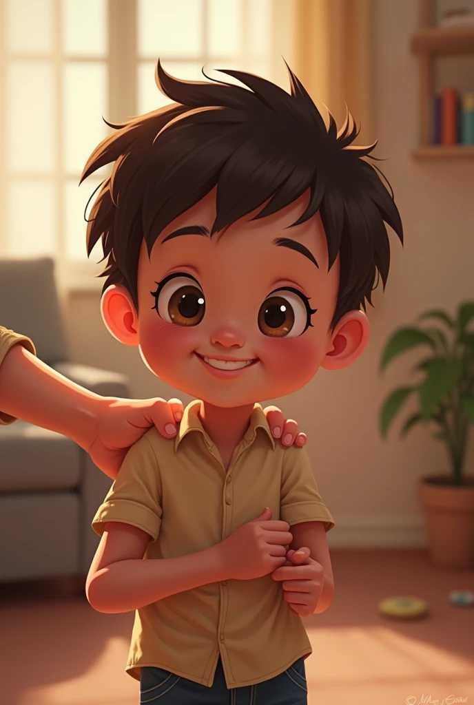 Draw a kid who deserves two ice creams for giving his brother a massage