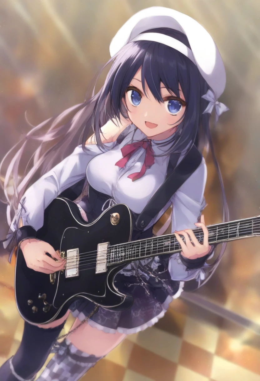 Create a picture of a woman playing guitar.