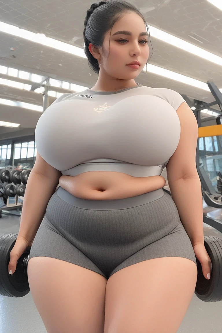 (((High-definition CG unity 8K wallpapers、Highest quality、Photographic realism、High definition beauty､)))､(((Alone)､))､(((Japanese､)))､(((18-year-old､)))、(((Super big breasts)))、(Sweaty)、Round eyes、((Big nipples))、Realistic female hand、Peeking at the viewer、Blushing、Sexy smile、((Tall beauty))、((Vertical belly button))、Open-lipped smile、Take a full-body photo、Expensive beige bikini panties、Expensive beige sexy sports bra、((Muscle training))、(((sheer sportswear)))、Standing in front of a training machine at the gym、Standing still、Large Breasts､Big Breasts､Big ass､Thick legs､Plump body、Front view､Swelling in the groin area､