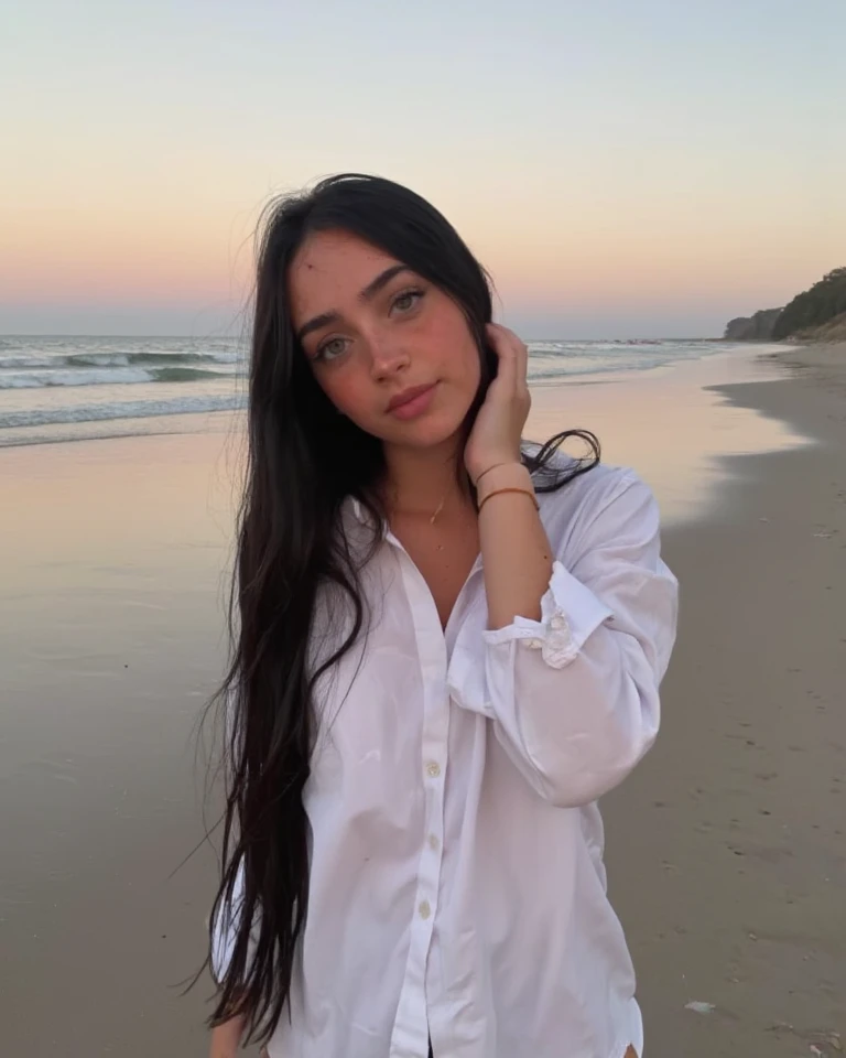 Make me a realistic picture of someone sitting on the beach