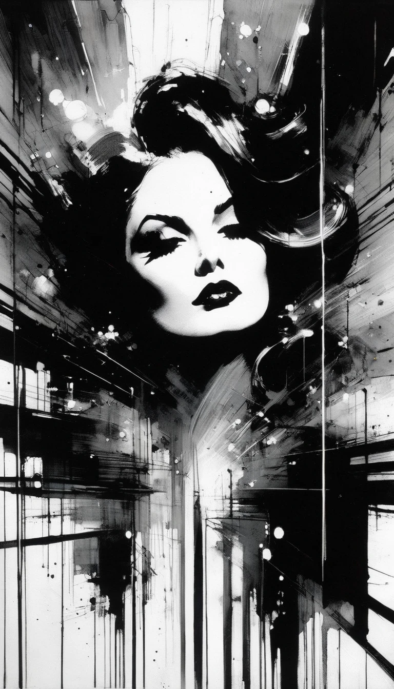 Black and white image (art inspired in Bill Sienkiewicz). oil painting)