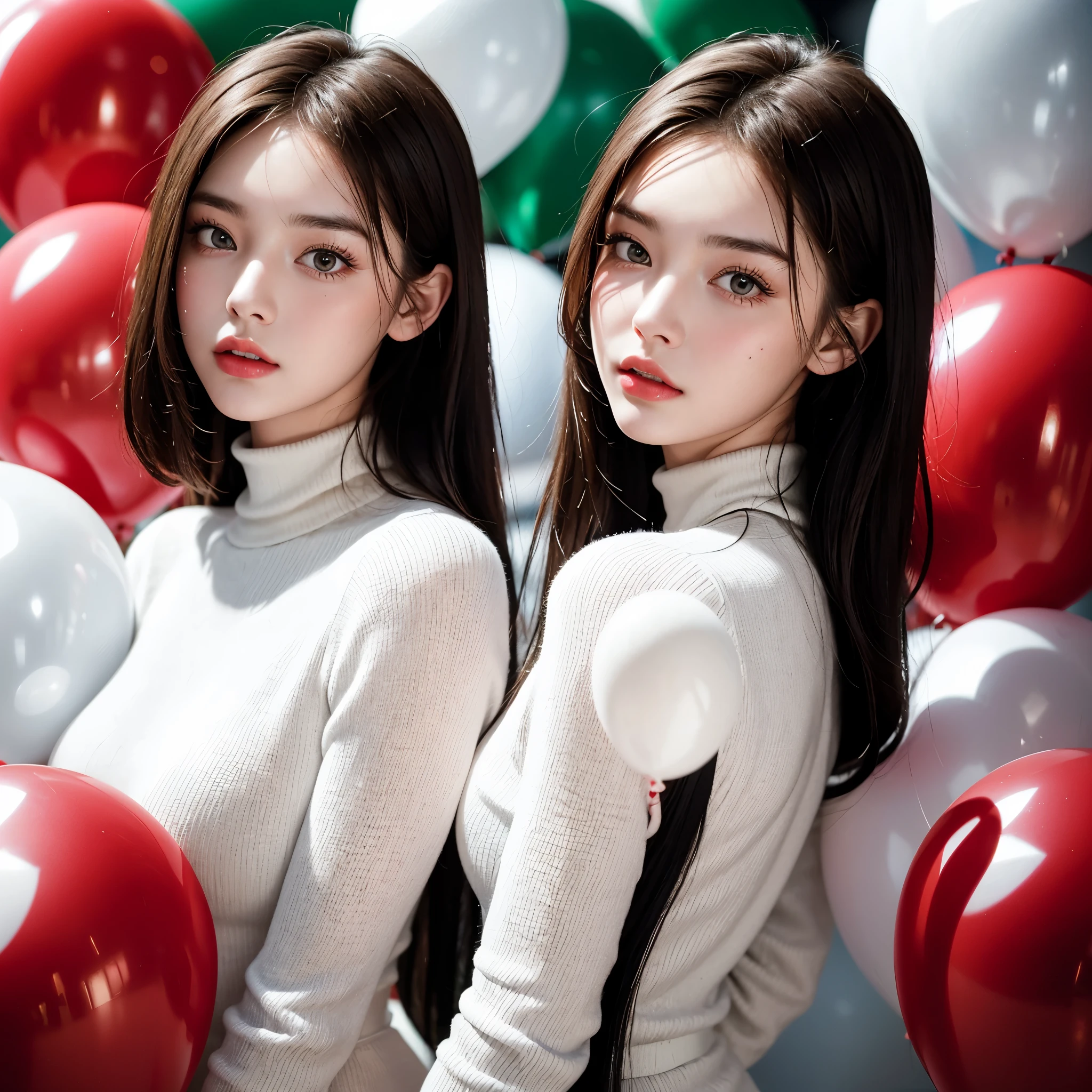 masterpiece, best quality, highly detailed background, perfect lightingbest quality,fashion portrait photo of beautiful young woman from the 60s wearing a red turtleneck standing in the middle of a ton of white balloons, taken on a hasselblad medium format camera
Feet