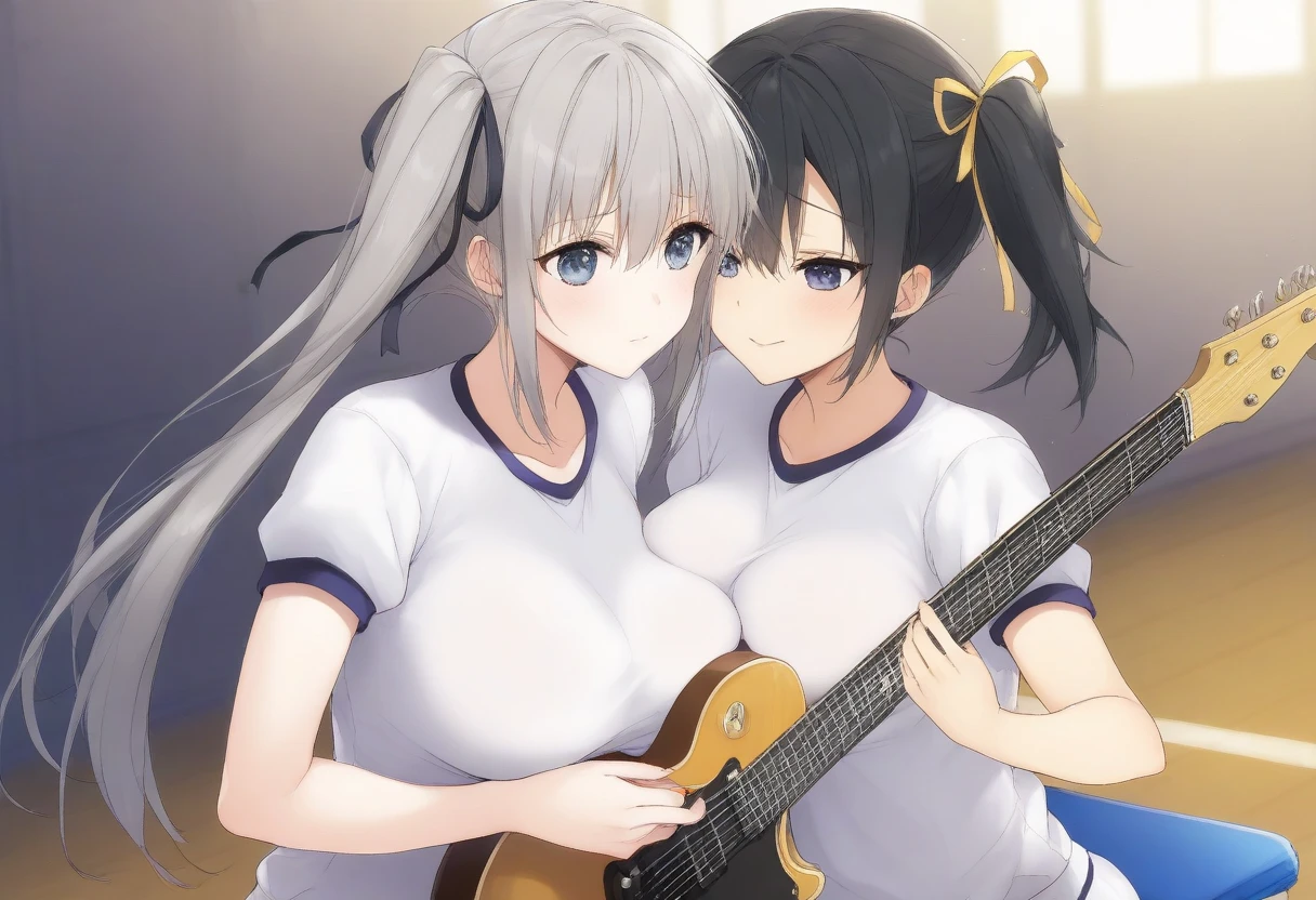 ((2girls:1.3)), ((moe style:1.3)), ((hell:1.3)), spacesuit, ((acoustic guitar:1.3)), medium full shot, yuri, ((black hair:1.3)), megumin (konosuba), yunyun (konosuba), ((shy:1.3)), blush, ((perfect face)), ((extremely cute:1.3)), ((masterpiece:1.3)), ((8k)), ((best quality:1.3)), ((beautiful)), ((extremely detailed:1.3)) , ((absurdres)), AddXL, ((score_9:1.3)), ((score_8_up:1.3)), ((score_7_up:1.3)), Expressiveh 