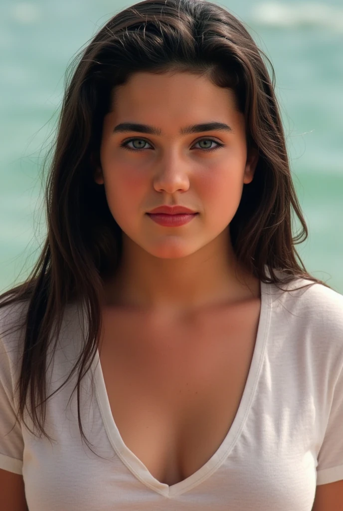 (photo_\\(medium\\):1.2), by Antonio J. Manzanedo, by Jeremy Lipking, 1 cute beautiful indian girl, looking at the camera, (facing the viewer:1.1), (photorealistic:1.2), hyperrealistic, photorealism, close-up, head and shoulders, black hair with brown streaks, short hair, ponytail, bangs, blue eyes, friendly, eyelashes, sleeveless, subsurface skin scattering, snowy mountain background, symmetry, depth of field, 8k, vfx, hdr, rtx