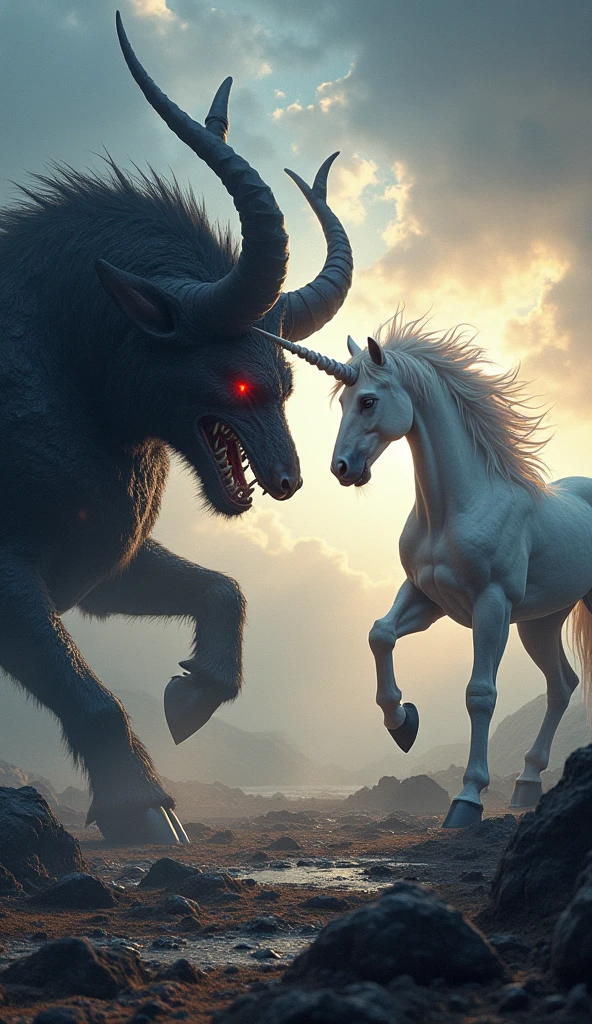 A muscular centaur fighting a gargoyle with horns and large wings