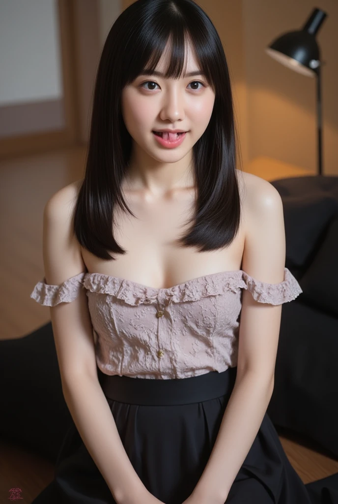 ((1girl)),in naked, pose at Library, makeup with glossy lip, small breasts, (black pleated skirt:1.4), various angle, ((face focus)), 22 years old, Beautiful Korean Girl, ((standing)) pose, (nsfw:1.4), cleverage, nipple slip