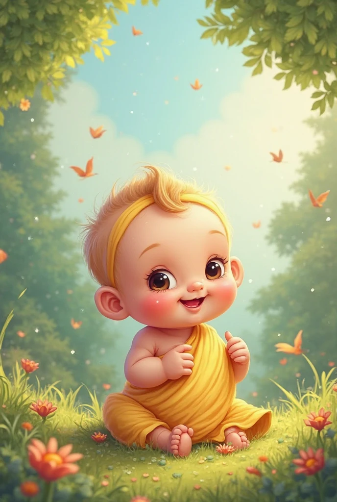 cute big breasts,1boy,little monks,bald-headed,Stand in the sun,ssmile,Leaking teeth,The is facing the screen,Enjoy a lovely spring outing surrounded by beautiful flowers and nature。The illustration is a high-definition illustration in 4K resolution,Visual features with highly detailed facial features。