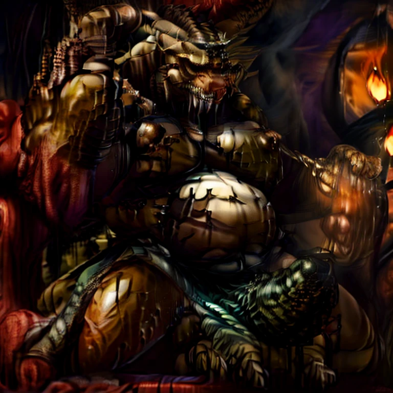 A creature from the depths of hell laughing on a lava throne