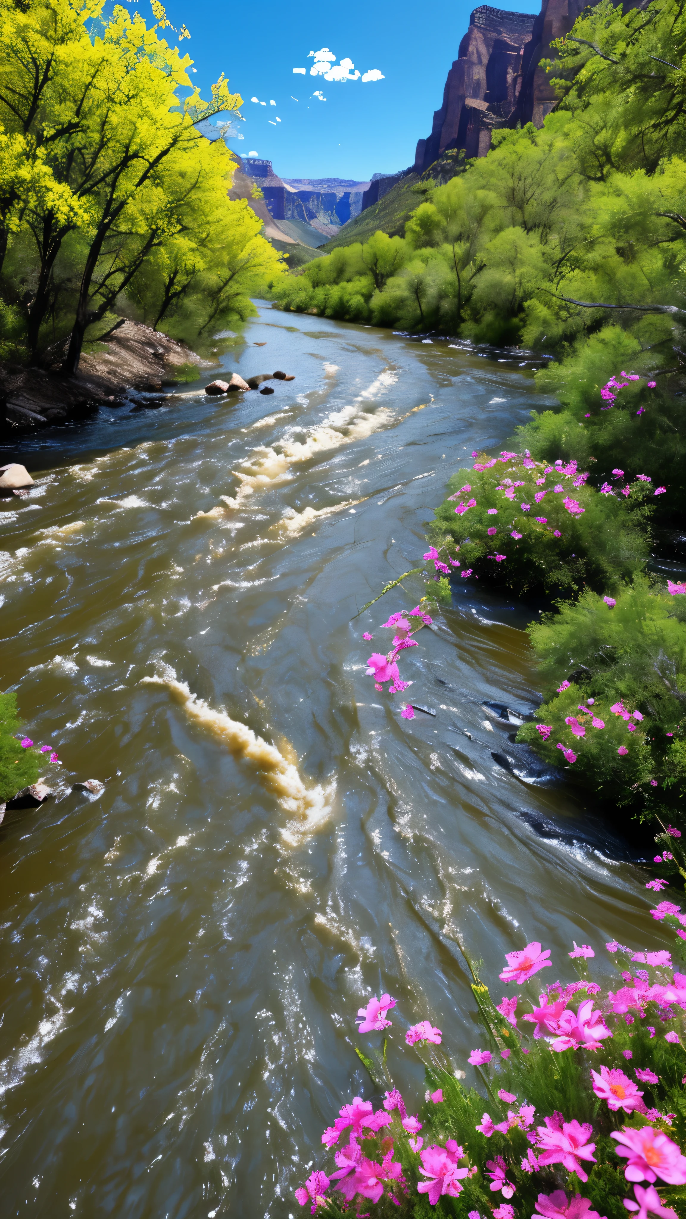 high image quality image では、 high image quality image 、 (very impressive vECG Unity 8k wallpaper)、Images of the Colorado River in Flower Season、Majestic Scenery 、Birds fly、Award Winning Photos、in a variety of colors、inclusive 、high image quality、full of colorful flowers blooming、precise river images in various colors、I will post fascinating and harsh situations that have become a hot topic of conversation{x}、 Deep Valley。