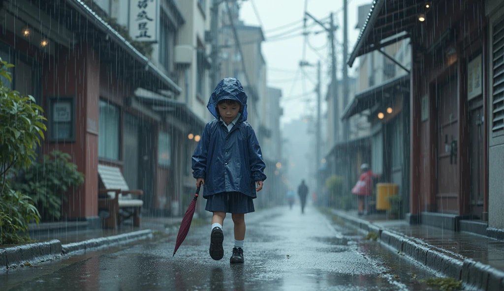 A little girl holding an umbrella on the road --auto