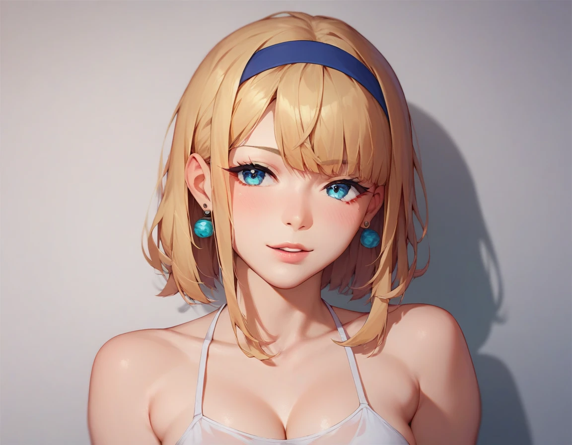 (((close up of upper body))),  (large breasts), (((cleavage))),  ((Smooth texture, Realistic texture, Photorealistic)),  ((Detailed beautiful eyes, Beautiful eyelashes, emerald eyes)), blonde short hair, extremely detailed CG unified 8k wallpaper, very fine 8KCG wallpaper, (​masterpiece, Best Quality), High resolution, Ultra-detailed, ultra-sharp, 1 Lady,  at poolside,  ((( sheerwhite sailor shirt, Sleeveless, Open front))),   (Beautiful face, Cute face, Detailed face),   (((Sunny))), Perfect Eyes Eyes