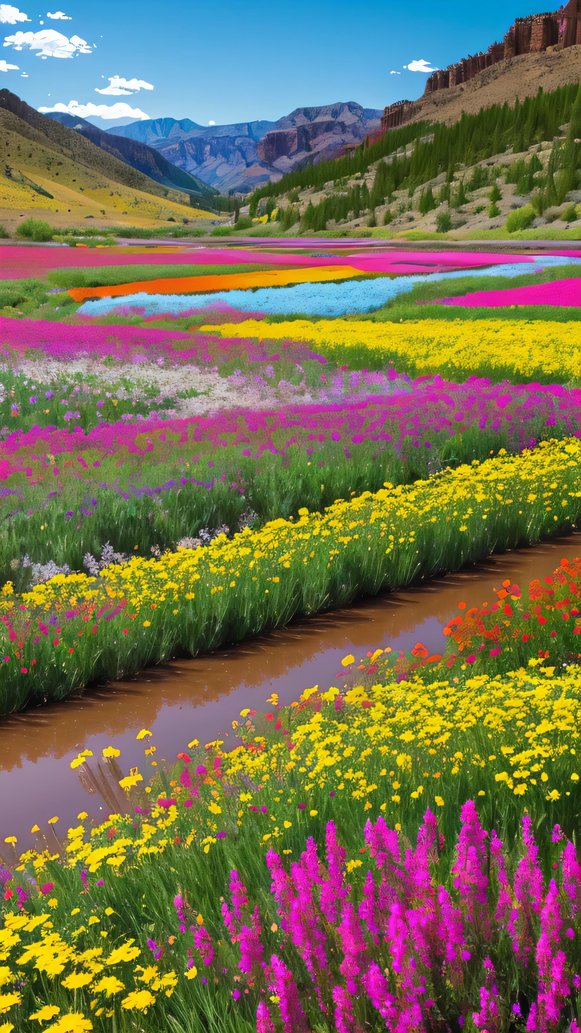 high image quality image では、 high image quality image 、(Extremely Impressive VecG Unity 8k wallpaper)、images of the Colorado River in flower season、Majestic Scenery 、Birds fly、Award Winning Photos、 in different colors、Inclusive 、high image quality、colorful flowers bloom profusely、、Precise flower fields、Put the 、fascinating and harsh situations that have become a hot topic{x}、 Deep Valley 。