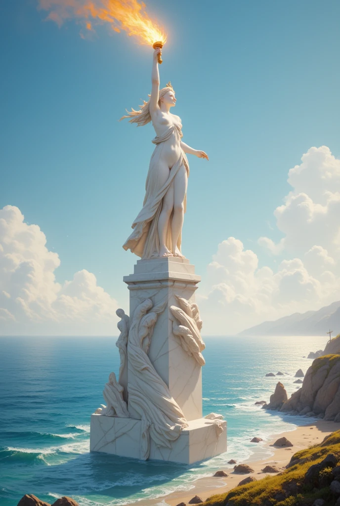 Female plaster statue in captivating poses in lush garden
