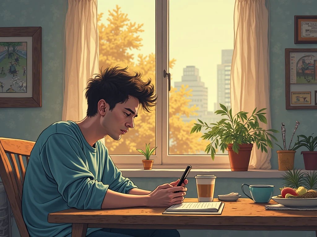Young man smoking in his room thinking looking at the sky