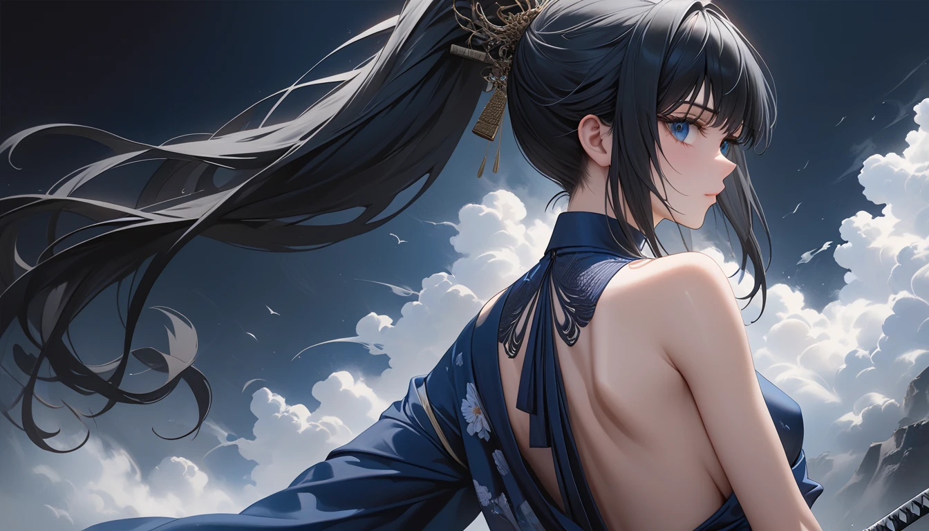 anime,masterpiece,(((masterpiece))),(((best quality))),((ultra-detailed)),((illustration)),floating,((an extremely delicate and beautiful)),(beautiful detailed eyes),(painting),(sketch),((neck)),(((back))),(looking back),blush,dhalter dress,backless dress,hyper detailed,eyes,(black hair),upper body,(((clear face))),((clear eyes)),bangs,serious face,(((chinese cloth,ornament))),{ink painting style},{ancient chinese style},very long hair,disheveled hair,messy_hair,white hair,flowing hair,wind,glowing eyes,cinematic lighting,everything floating,extremely gorgeous,legend,epic,feather,leaves,nature,(sunlight),river,(forest),(painting),(sketch),((loli:1.3)),{petite},{cute face},((flat chested)),(sketch),(laurel crown ),(((beautiful detailed sky,smooth))),(soft),((beautiful detailed eyes and face)),(neck ring),(necklace),(pendant),((white dress)),(detailed light),(beautiful detailed eyes),shinelight ),(lighting particle),(colorful),((((chinese ink painting))),(((