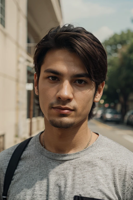 A young man，Postal courier，laborious，Very detailed，Perfect portrait，Need，tmasterpiece，The upper part of the body，streets background