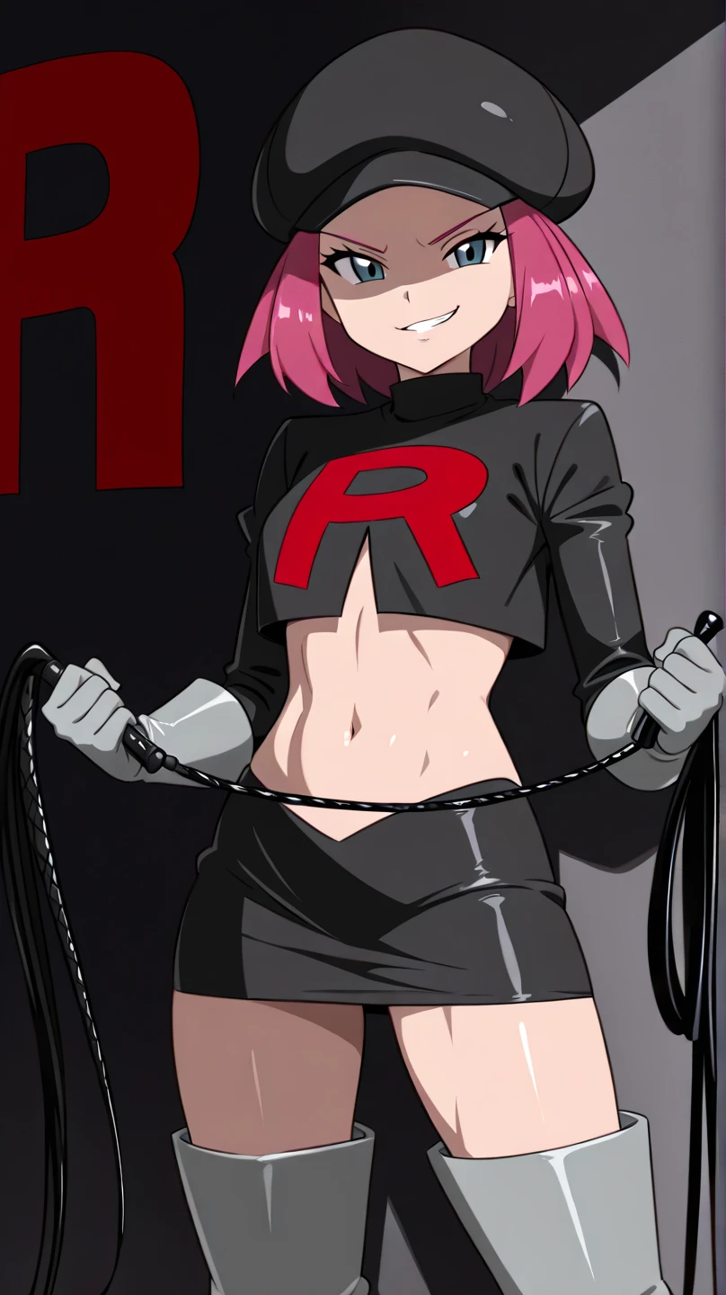 Masterpiece , best quality , Masterpiece , best quality , 1 woman , sly face , Pink ponytail , sly face , black t-shirt , black bikini , abdomen , big breasts , Long legs , Barefoot , Sit down on the ground... , spread your legs , prison cell