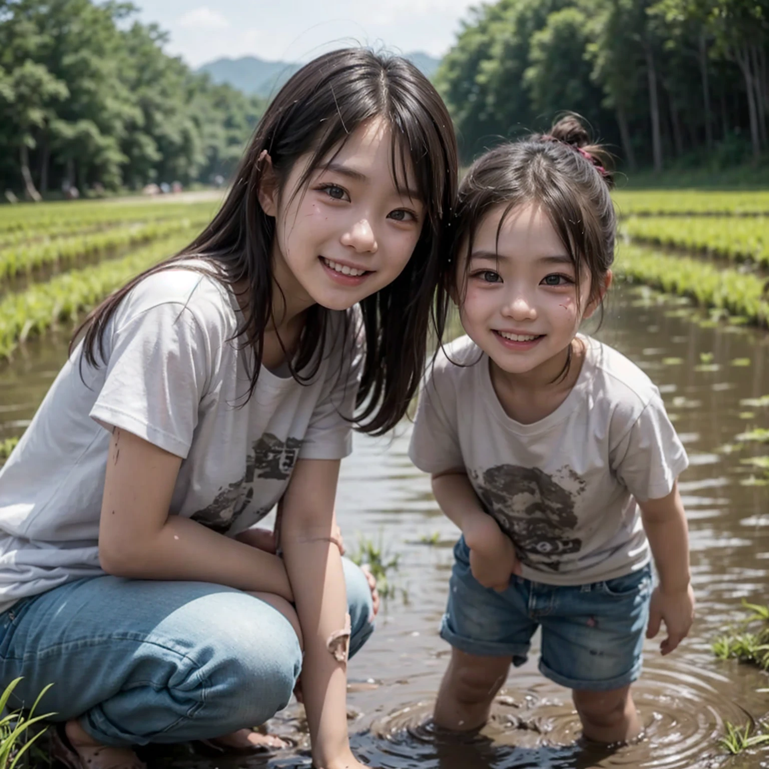 (best quality,8k,high resolution,masterpiece),Super detailed,(1.4x more realism),summer,Sunlight,beautiful children,Money黄的稻田,Money,hapiness,Children laughing in the rice fields,Cicada chirping,Beautiful scenery,HDR,UHD,studio lighting,Super fine,sharp focus,Physically based rendering,Extremely detailed description,major,Vivid colors,Money色的日出,peaceful,serene,Money光,Money色时刻,nature,nature美,((anatomically correct))