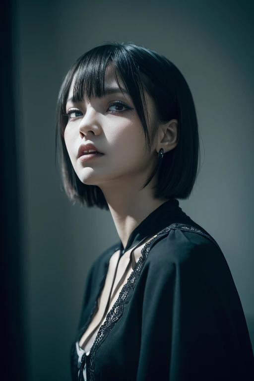 fubuki,,fubuki (One Punch Man),1 girl,big breasts、Green Long Dress,collar、long sleeve、pearl necklace、Beauty、long sleeve、collar、beautiful woman、beautiful face