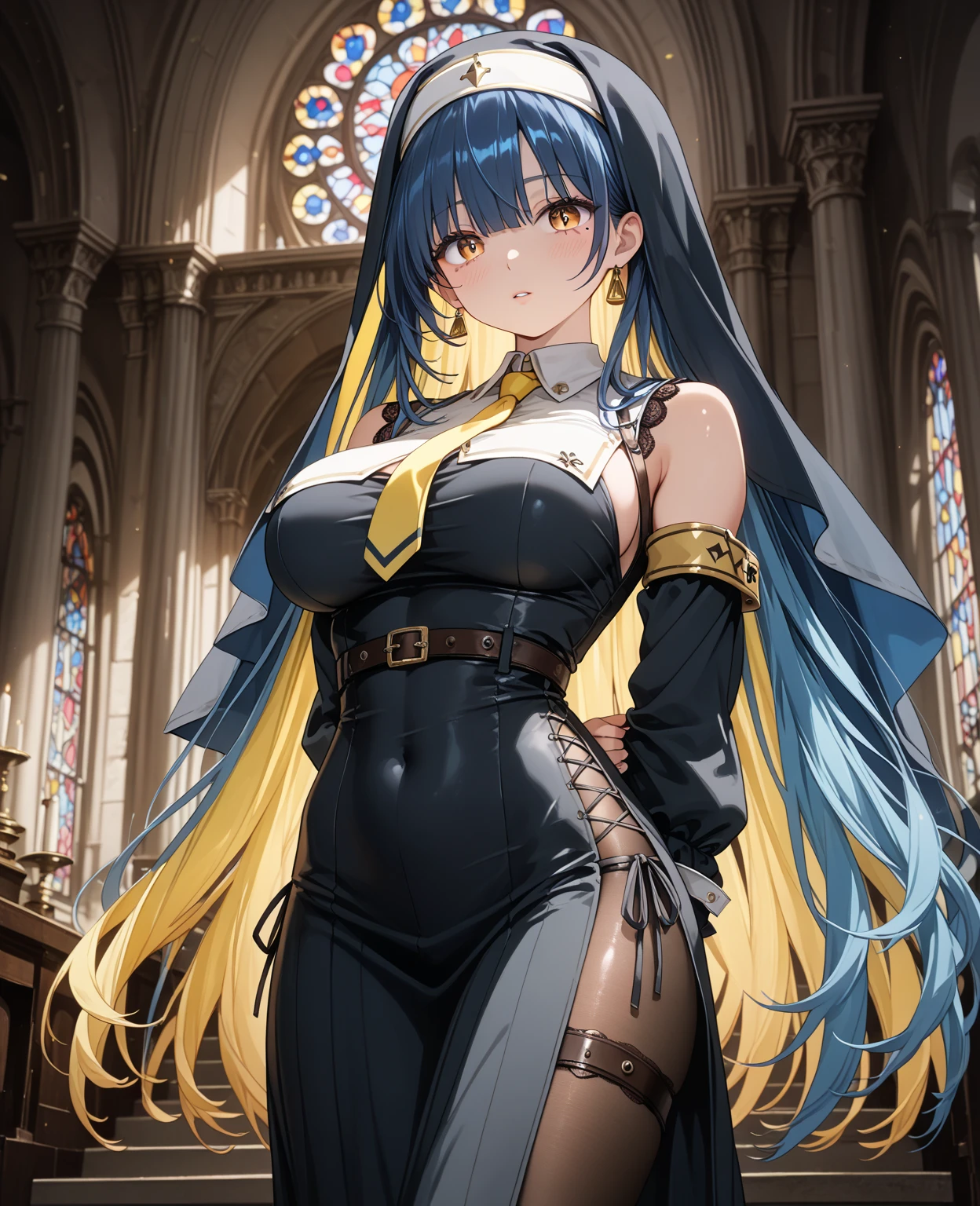 best quality, extremely detailed,anime style girl,long hair down to the waist, straight hair, ((dark black hair with bluish)),braid,beautiful detailed eyes, pinched eyes, (dark blue eyes),huge breasts,curvy,fantasy white costumes,blouse,trousers,hair ornament,Luxurious room,cool expression,((((action scene))))