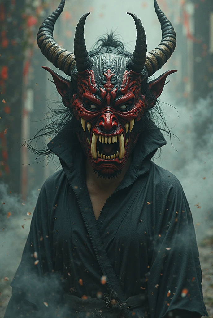 arafed woman in a red hoodie with horns and a demon face, villain wearing a red oni mask, fit male demon with white horns, demon woman, | demonic | horror themed, demonic creature, ron desantis as satan, demon girl, beautiful male god of death, demon samurai, wearing cultist red robe, scary horrifying satanic rituals, red horns