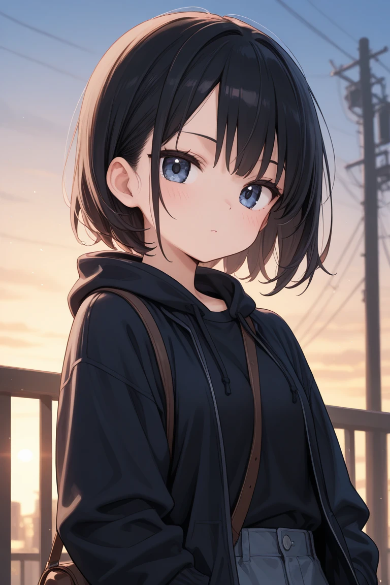 Girls under 8 years old, poncho, small breasts, patterned cotton panties, black tights, fabric realistic, black hair, no jacket