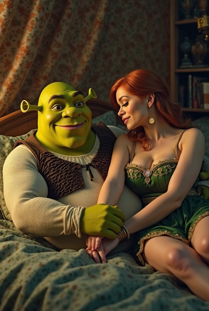 Make Fiona and Sherk smoking in the red reggae outfit, green and yellow , super hippies