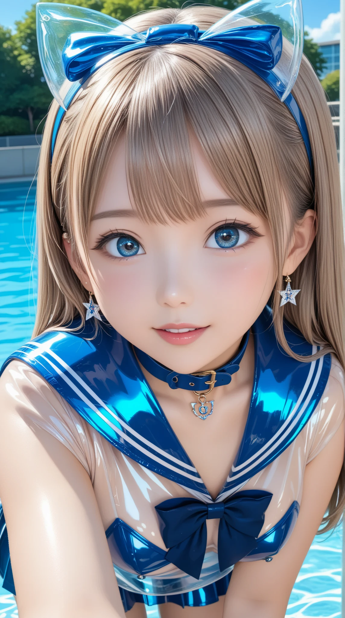 Tears of joy, (Sexy yukata), (Pool at night, Starry Sky, fire works:1.5), Background is the moon sky, doaxvv_Marie Rose, 1girl, big bouncing busts, black choker, uhd, retina, masterpiece, accurate, anatomically correct, textured skin, super detail, high details, high quality, best quality, highres, 4K