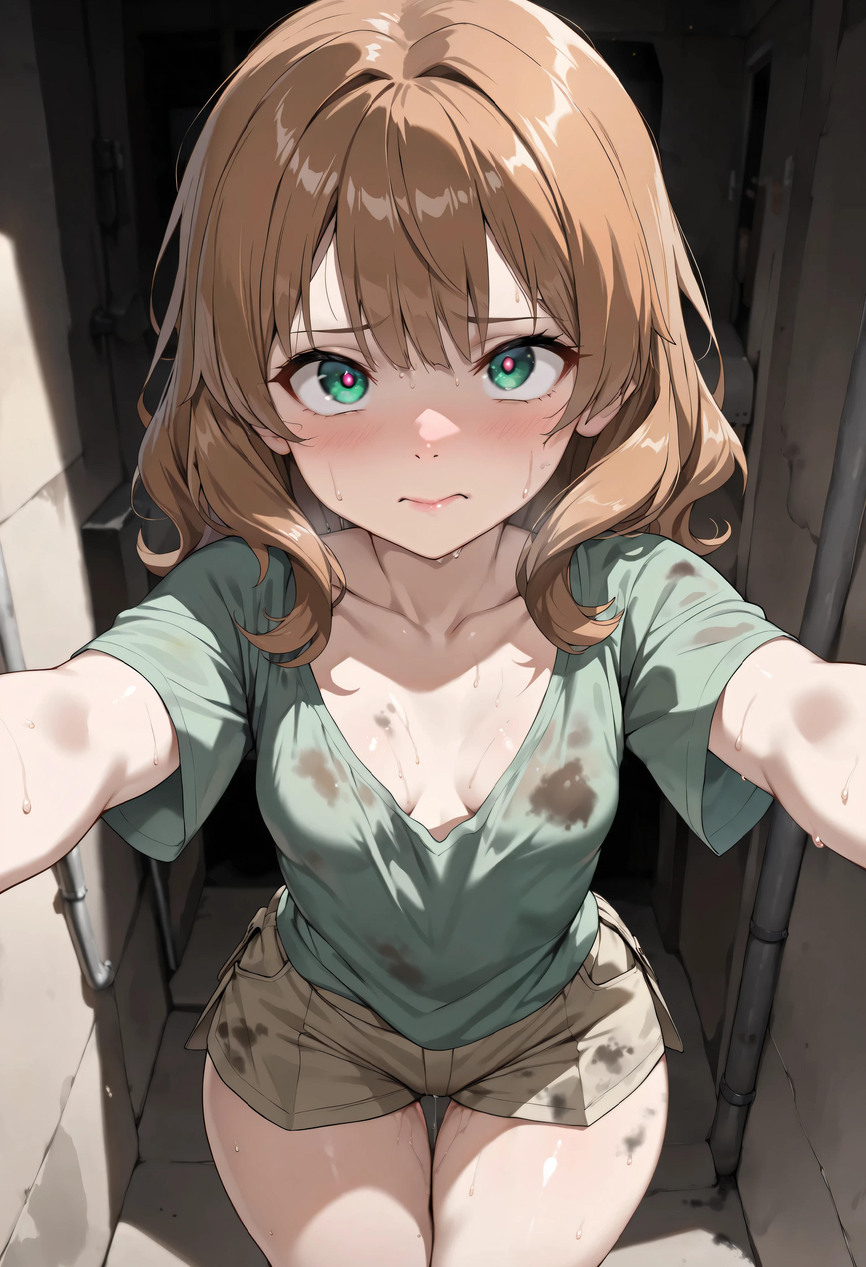 masterpiece, best quality, highres, aoki1, brown eyes, freckles, standing, healthy skin, medium breasts, upper body, tank top, disdain, disgust